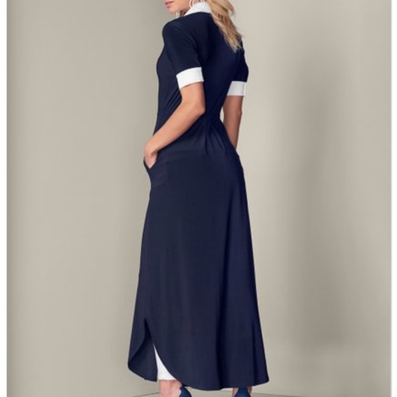 Venus navy & white button-down open flowy maxi top - Picture 2 of 7